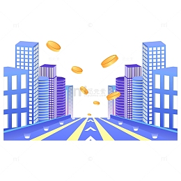 蓝色渐变3D立体建筑电商大促横版插画