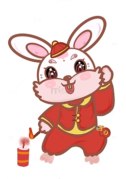 兔年生肖放鞭炮卡通形象