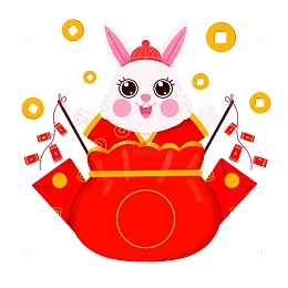 手绘可爱生肖兔兔在福袋里免抠元素