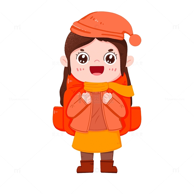 冬季女孩穿着冬装背着包免抠元素