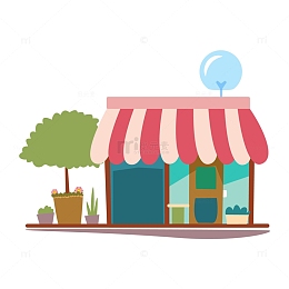暖色扁平卡通商店电商手绘图案
