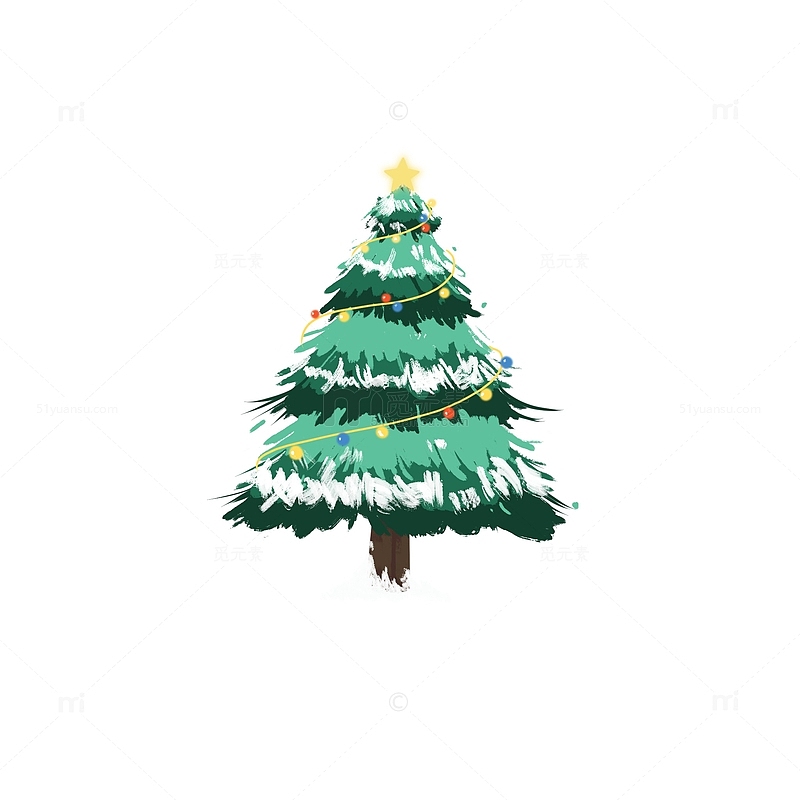 绿色小清新手绘彩灯圣诞树插画