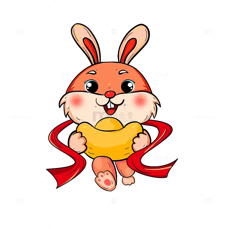 红色国潮风兔年兔子手绘图