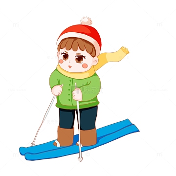 滑雪冬天小男孩玩耍冬季手绘卡通元素