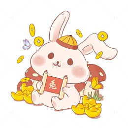 卡通小兔子兔年生肖对联横幅蘑菇蝴蝶小清新