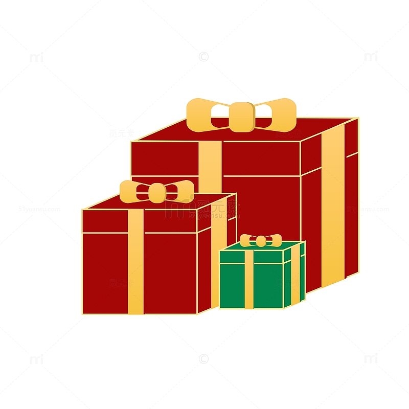 红色扁平风圣诞礼物盒节日装饰卡通手绘