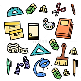 卡通可爱学习用品学习工具手绘元素