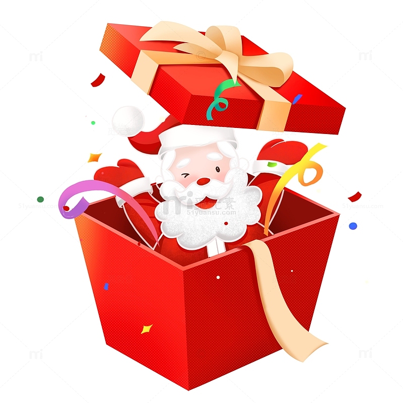 红色圣诞老人礼盒手绘插画元素
