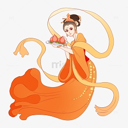 黄色橙色国潮古风仙女仙桃古装女孩元素