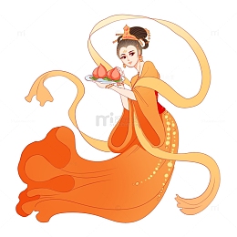 黄色橙色国潮古风仙女仙桃古装女孩元素