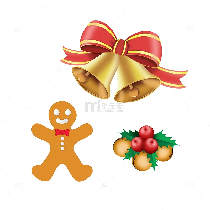 铃铛姜饼人圣诞装饰元素