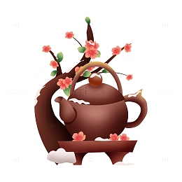 矢量手绘冬天茶壶树枝梅花装饰元素