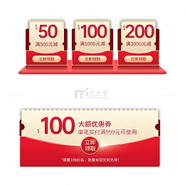 红色双十二年货节元旦电商活动促销优惠券