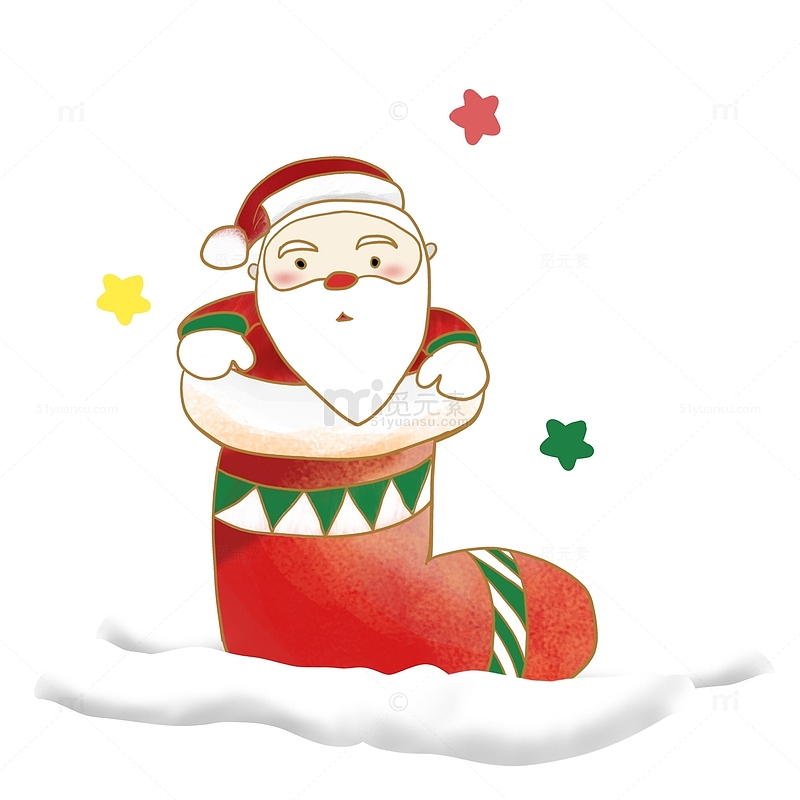 手绘冬季圣诞节圣诞老人袜子装饰元素