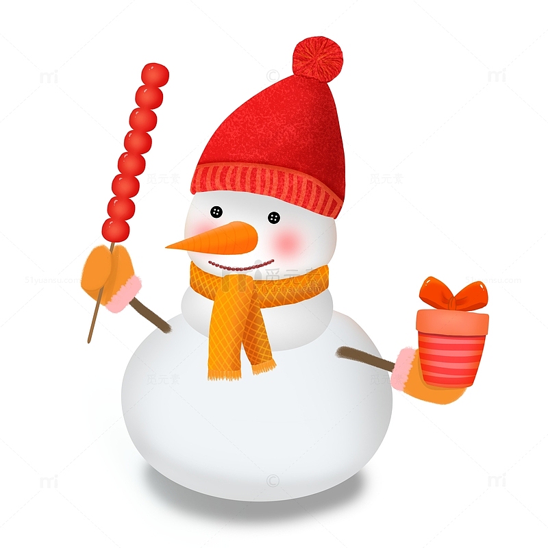 圣诞节手拿糖葫芦和礼物的雪人元素