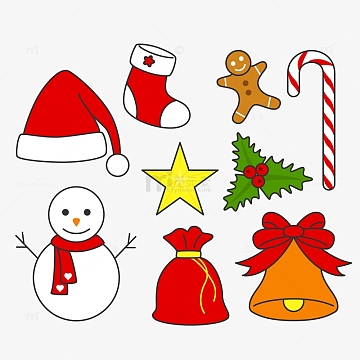 可爱卡通圣诞节平安夜扁平化元素矢量图