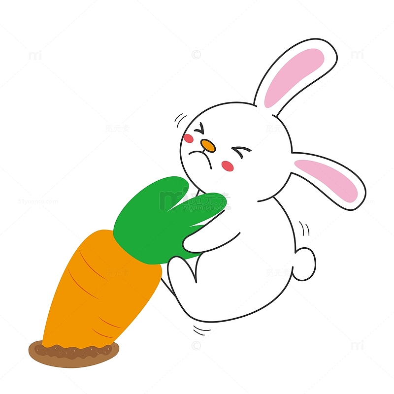 卡通兔子拔萝卜矢量图
