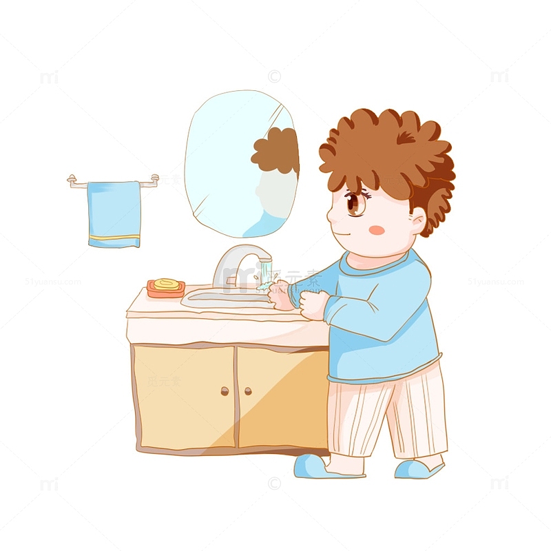 小男孩勤洗手卫生防疫儿童手绘元素