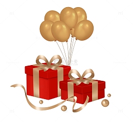 手绘电商礼盒金色气球彩带海报装饰元素