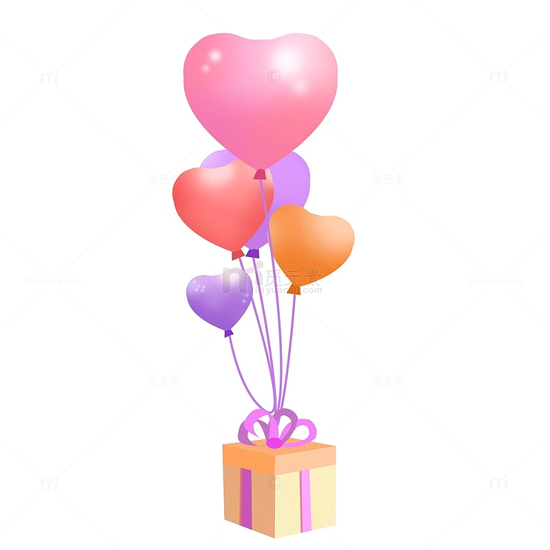 电商气球礼物盒爱心气球生日装饰素材
