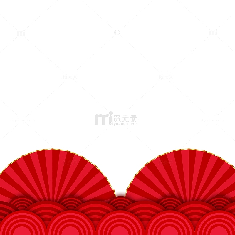 红色喜庆中国风扇子纹理元素