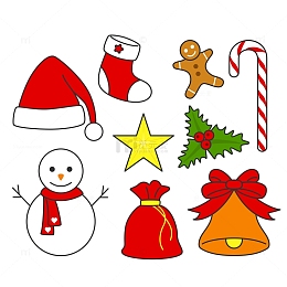 可爱卡通圣诞节平安夜扁平化元素矢量图