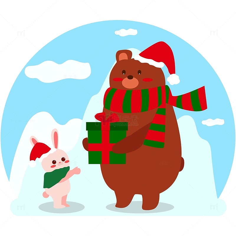 圣诞节小熊和小兔互换礼物矢量素材