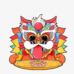 红色中国风醒狮新春新年春节元素