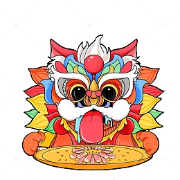 红色中国风醒狮新春新年春节元素