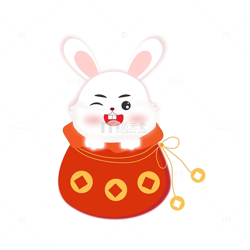 红色喜庆新年兔年小兔子福袋春节元素
