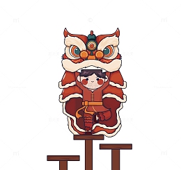 春节喜庆舞狮手绘矢量海报元素