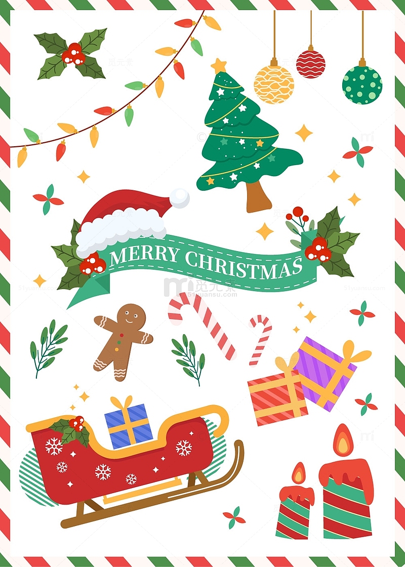 红色喜庆圣诞节节日植物糖果装饰图标插画
