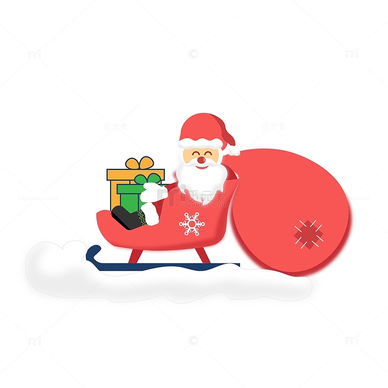 红色可爱圣诞节圣诞老人雪橇元素