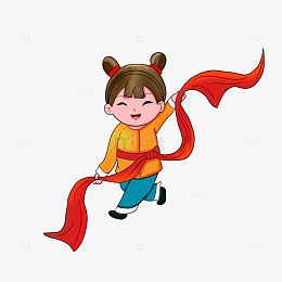 手绘春节扭秧歌的小姑娘