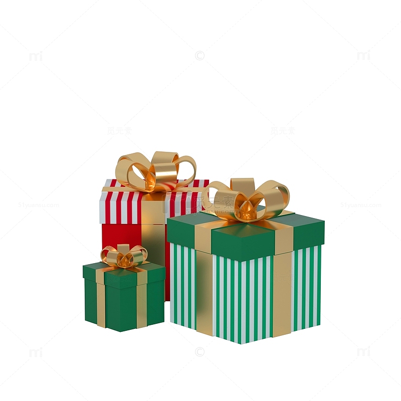 红绿色简约圣诞礼盒礼物盒子C4D模型
