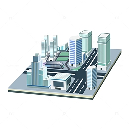 创意商务风3d地铁十字路口城市建筑