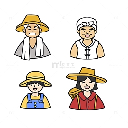 卡通简约扁平农民人物头像元素图