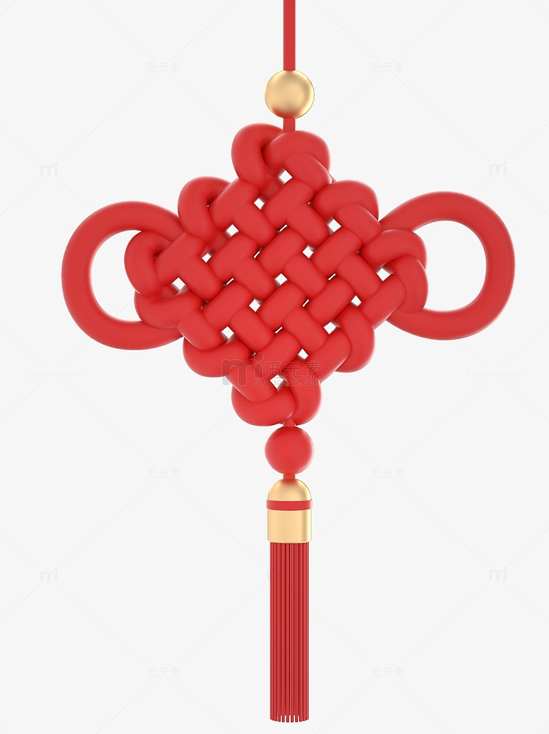 红色喜庆3D立体中国结春节装饰元素