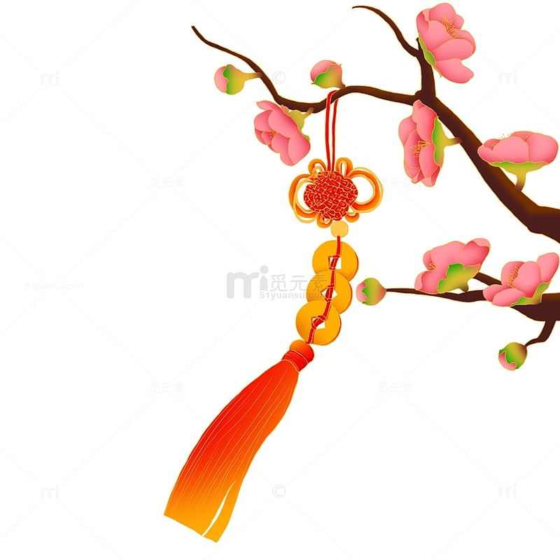 手绘梅花中国结新年装饰元素