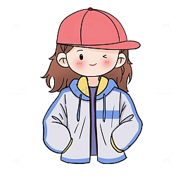 休闲运动风棒球帽女生眨眼半身手绘图
