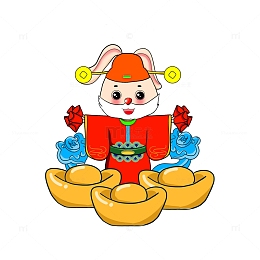 手绘春节卡通财神兔如意红包