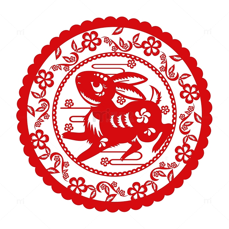 窗花春节红兔年2023剪纸中国风传统花纹