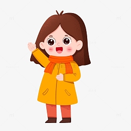 女孩冬季穿着厚衣服打招呼免抠元素