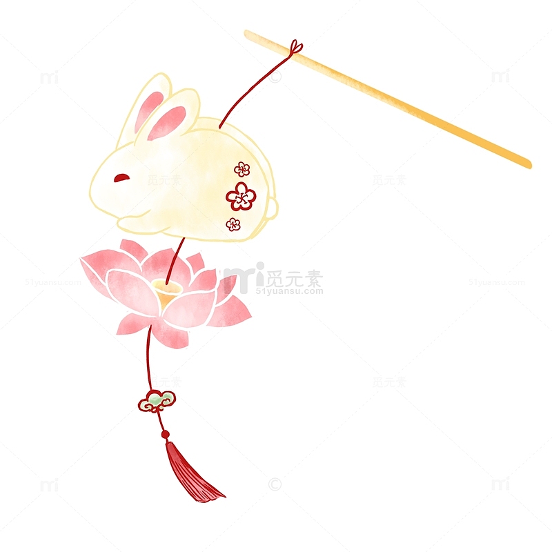 粉色春节小兔子莲花灯可爱卡通手绘图
