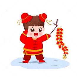 新年女孩捂着耳朵放鞭炮免抠元素