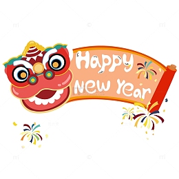 红色喜庆春节2023年狮子烟花新年元素