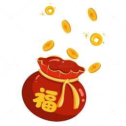 红色喜庆兔年福袋钱币元宝春节元素