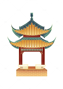 国潮中国风亭子手绘