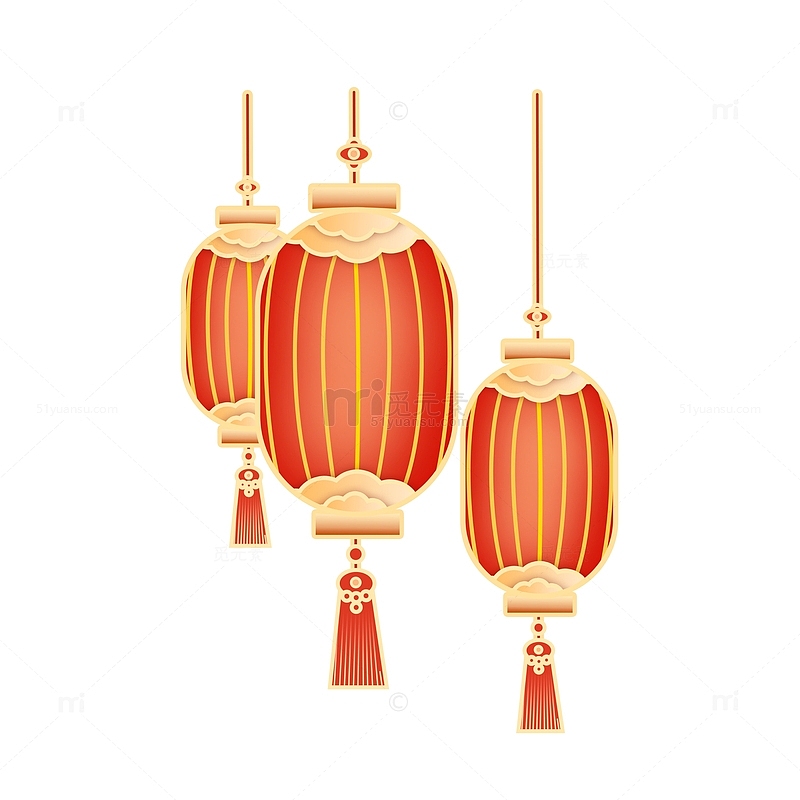 红金色喜庆扁平风国潮灯笼新年春节装饰元素