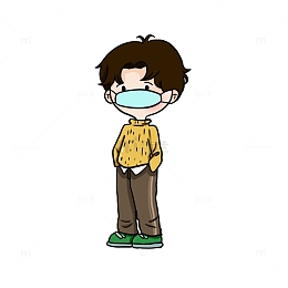 卡通简约戴口罩的毛衣男孩手绘图